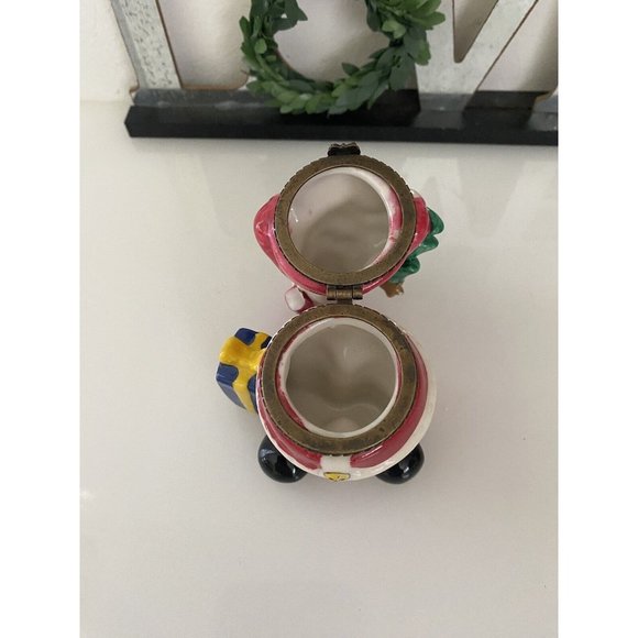 Vintage Santa with Tree Christmas Trinket Engagement Hinged Box Hand Painted EUC - Picture 3 of 16